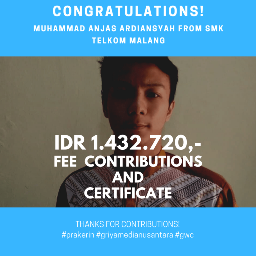 Congratulations Prakerin Muhammad Anjas Ardiansyah SMK Telkom Malang