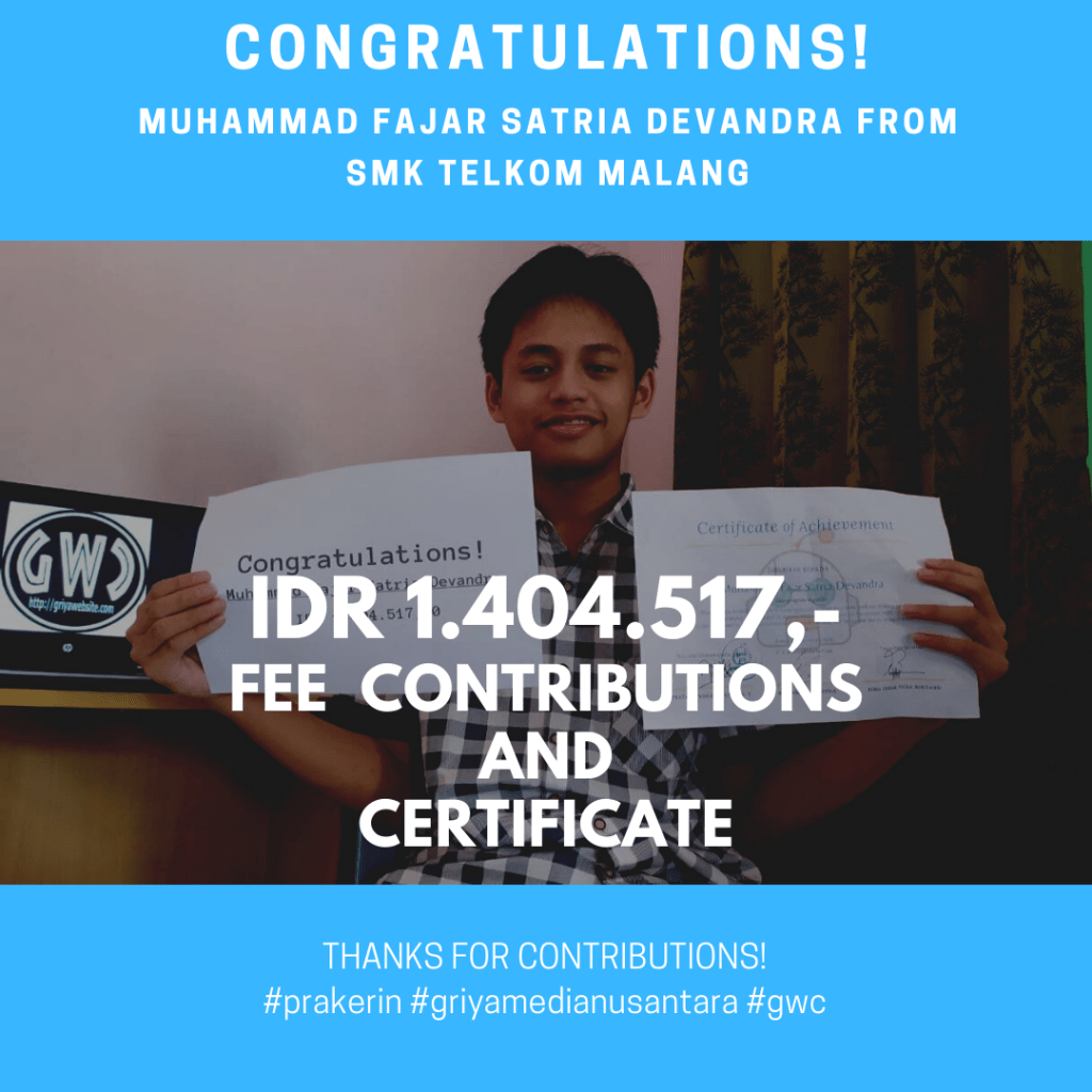 Congratulations Prakerin Muhammad Fajar Satria Devandra SMK Telkom Malang